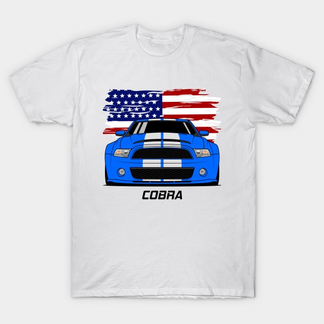 Front Stang Cobra GT 500 Blue White T-Shirt by GoldenTuners